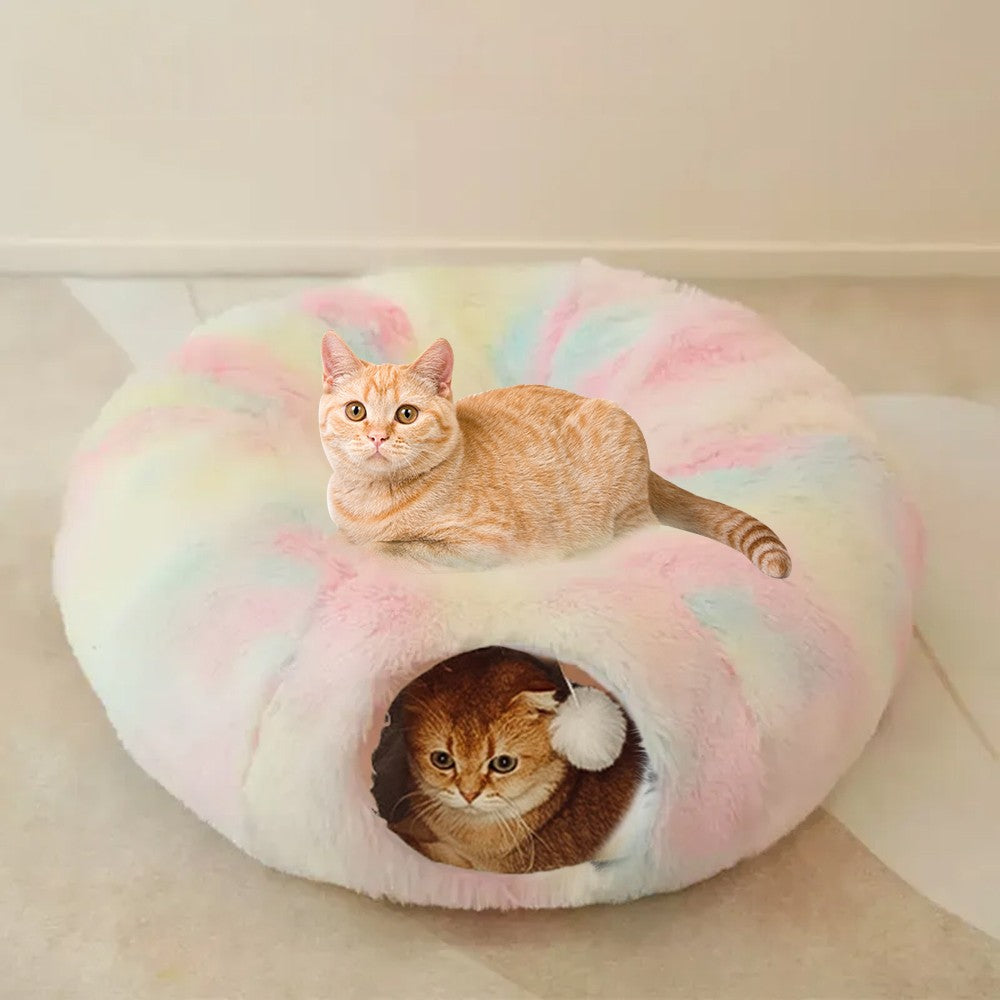 Winter Plush Cat Bed Cat Nest with Tunnel - Multicolor