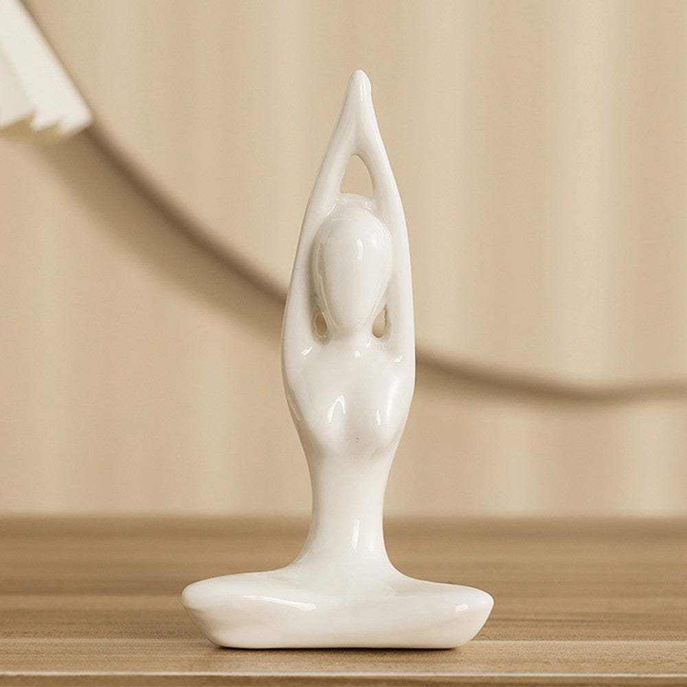 4Pcs White Yoga Pose Statue Figurine Meditation Sculpture Ceramic Home Decor