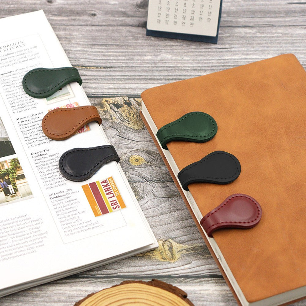 4Pcs Magnetic PU Leather Bookmark Book Page Divider - Black+Brown+Green+Red