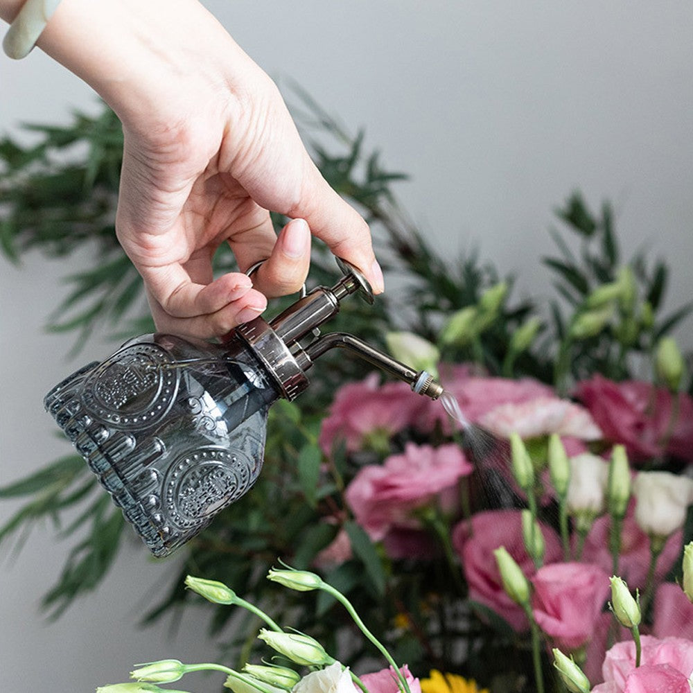 1Pc Glass Plant Mister Spray Bottle Watering Bottle with Top Pump - Grey