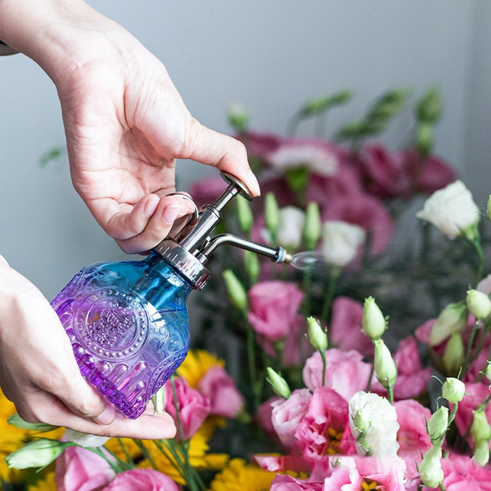 1Pc Glass Plant Mister Spray Bottle Watering Bottle with Top Pump - Blue-Purple