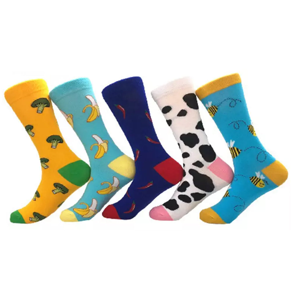 5 Pairs of Women Novelty Socks Fruit Printed Socks Set C