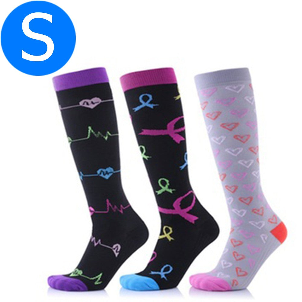 Three Pairs of Unisex Women Men Small Knee-Length Printed Compression Socks