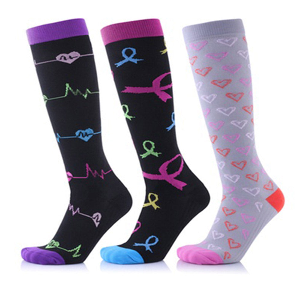 Three Pairs of Unisex Women Men Small Knee-Length Printed Compression Socks