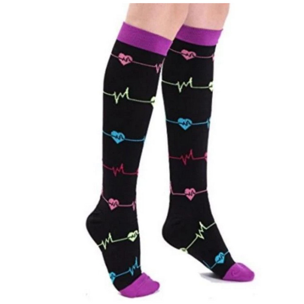 Three Pairs of Unisex Women Men Small Knee-Length Printed Compression Socks
