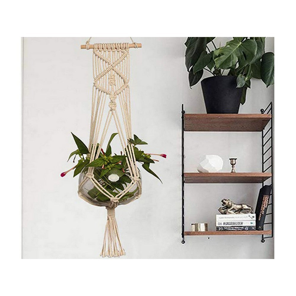 Plant Pot Holder Cotton Boho Macrame Hanger Flowerpot Braided Basket Hemp Style 3 WITHOUT PLANT AND FLOWER POT