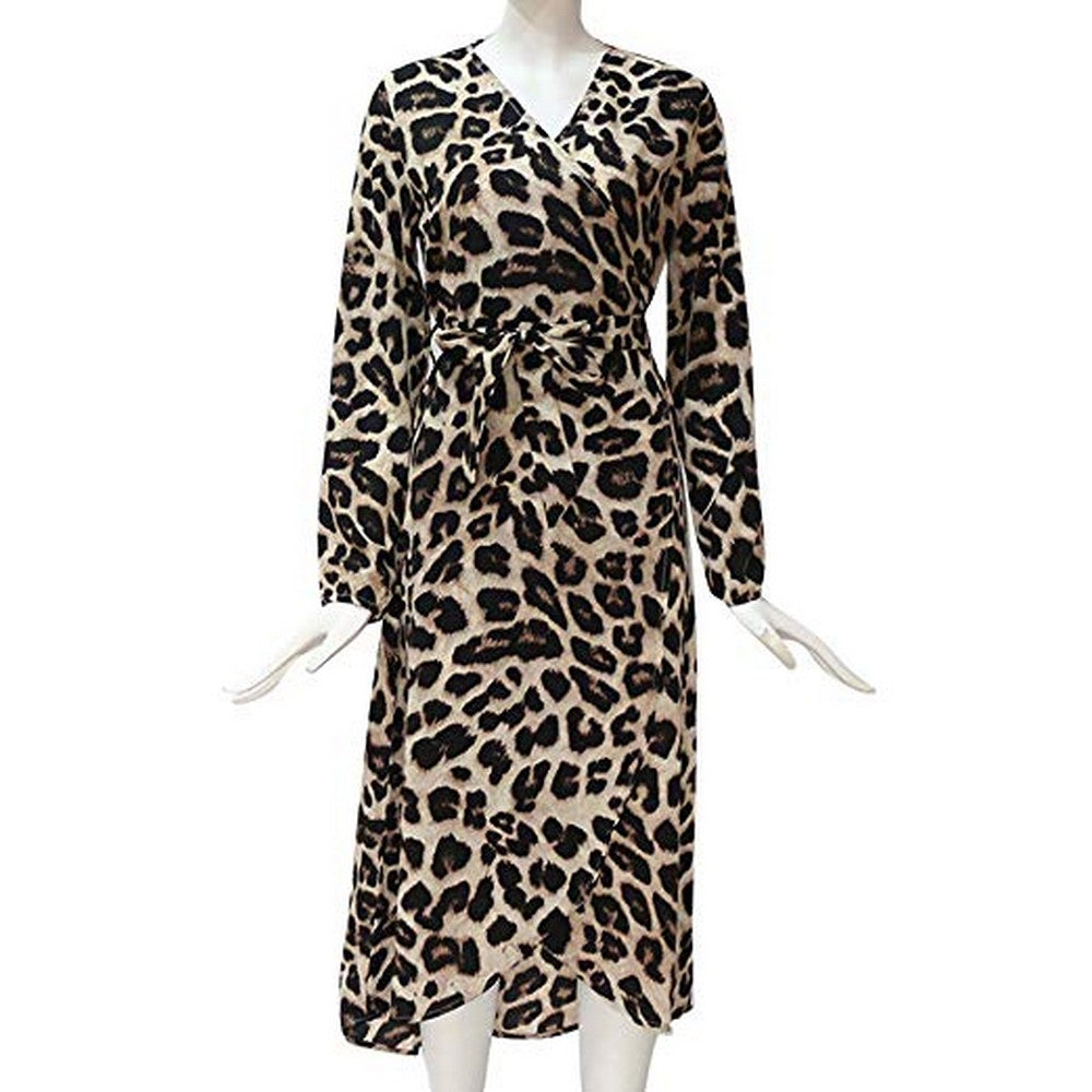 Womens V Neck Leopard Print Dress Pink