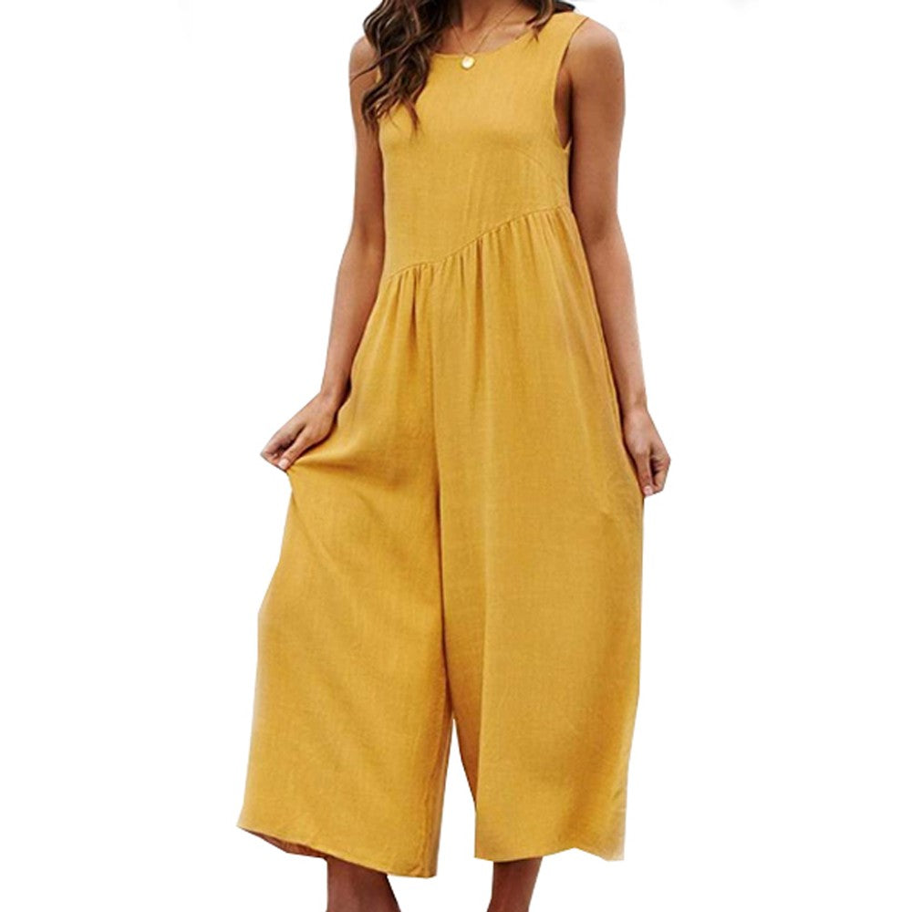 Women Sleeveless Jumpsuit Yellow