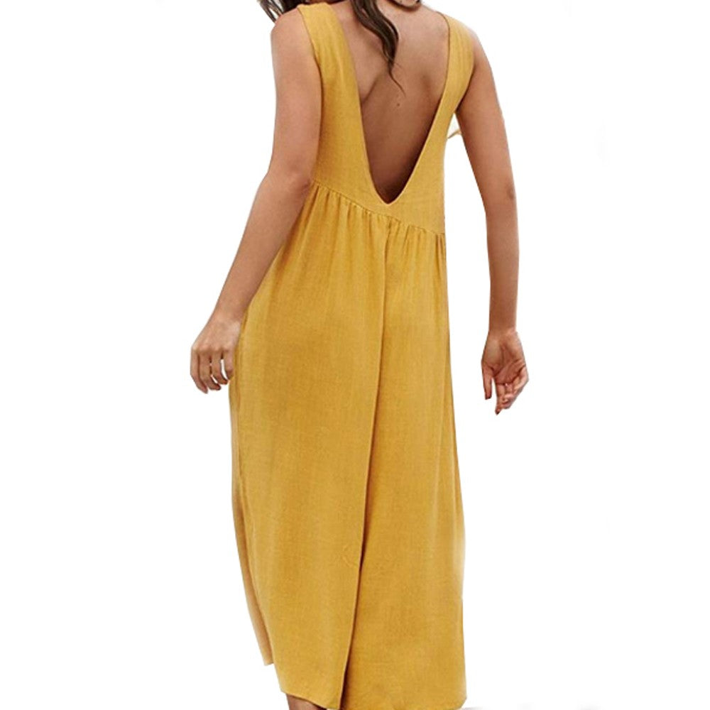 Women Sleeveless Jumpsuit Yellow