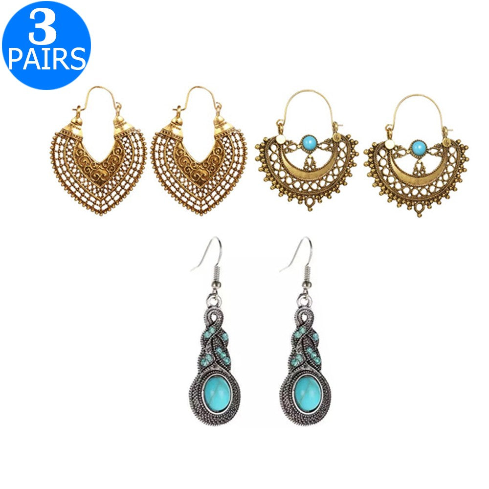 3 Pairs Bohemian National Style Earrings Style 1 2 6