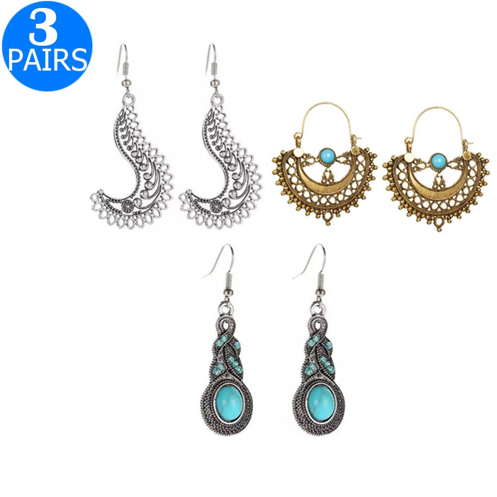 3 Pairs Bohemian National Style Earrings Style 2 3 6