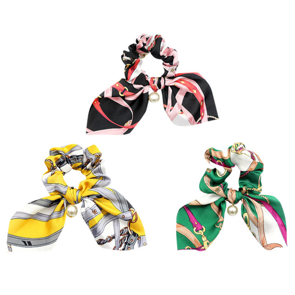 3pcs Hair Care Floral Bowknot Hair Scrunchy-Green Pink and Yellow