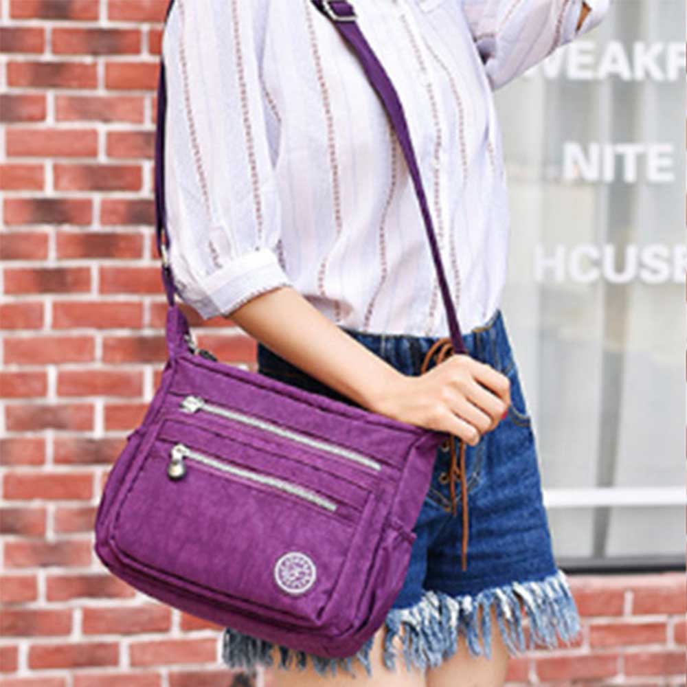 Purple Womens Crossbody Water Resistant Nylon Shoulder Bag
