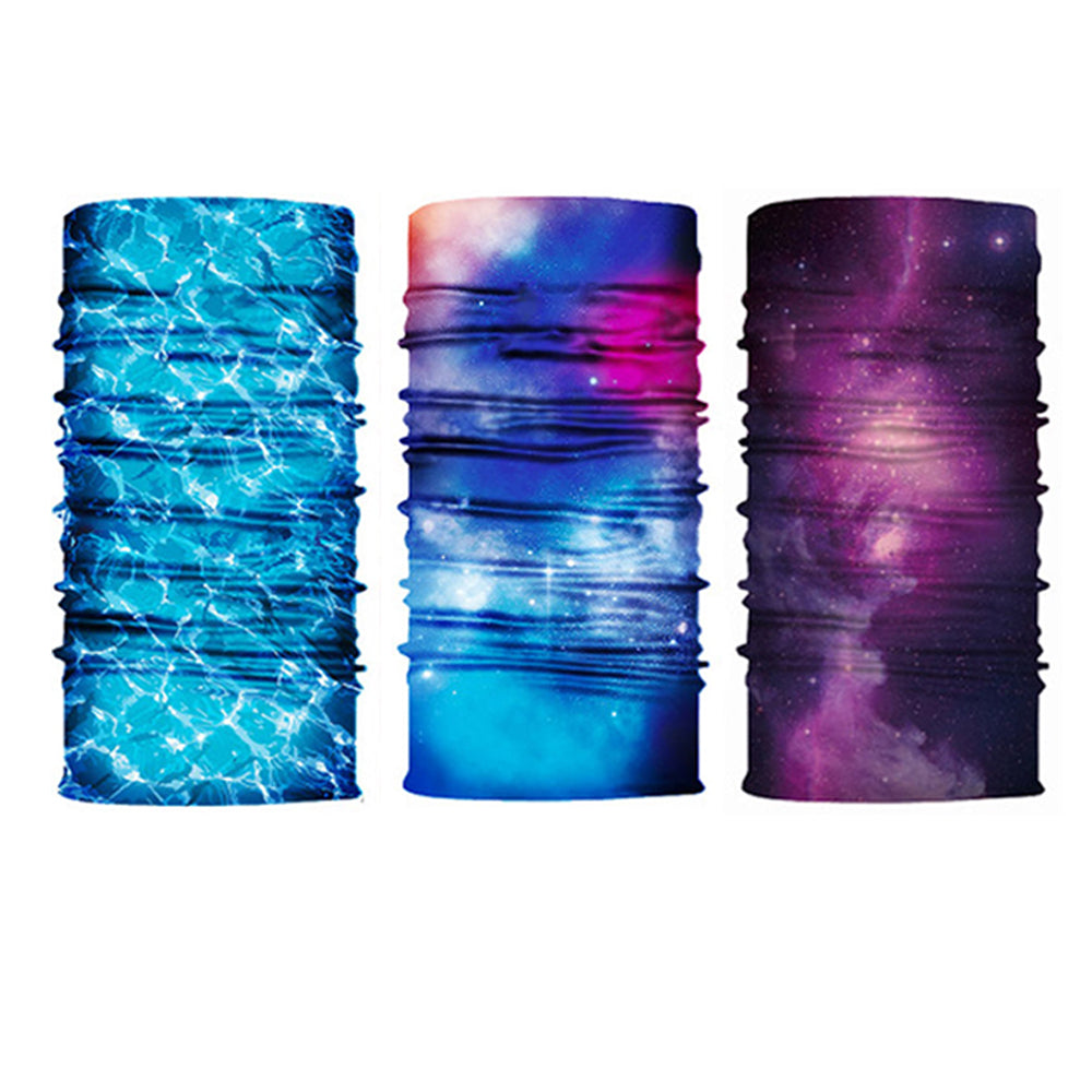 3 X Purple Blue Light Blue Galaxy Printed Reusable Cycling Mask Scarf
