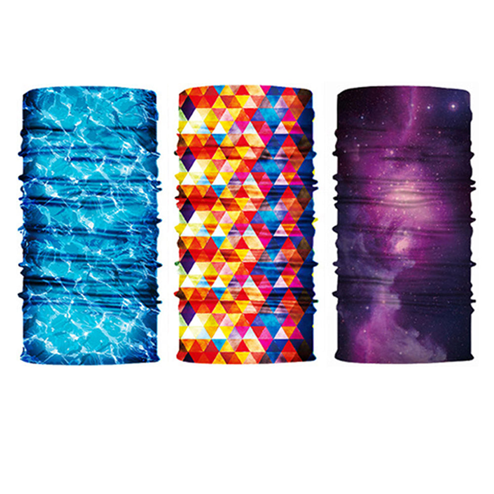 3 X Purple Yellow Light Blue Galaxy Printed Reusable Cycling Mask Scarf