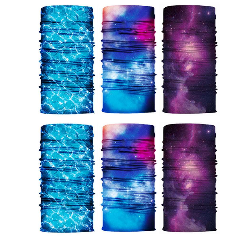 6 X Purple Blue Light Blue Galaxy Printed Reusable Cycling Mask Scarf