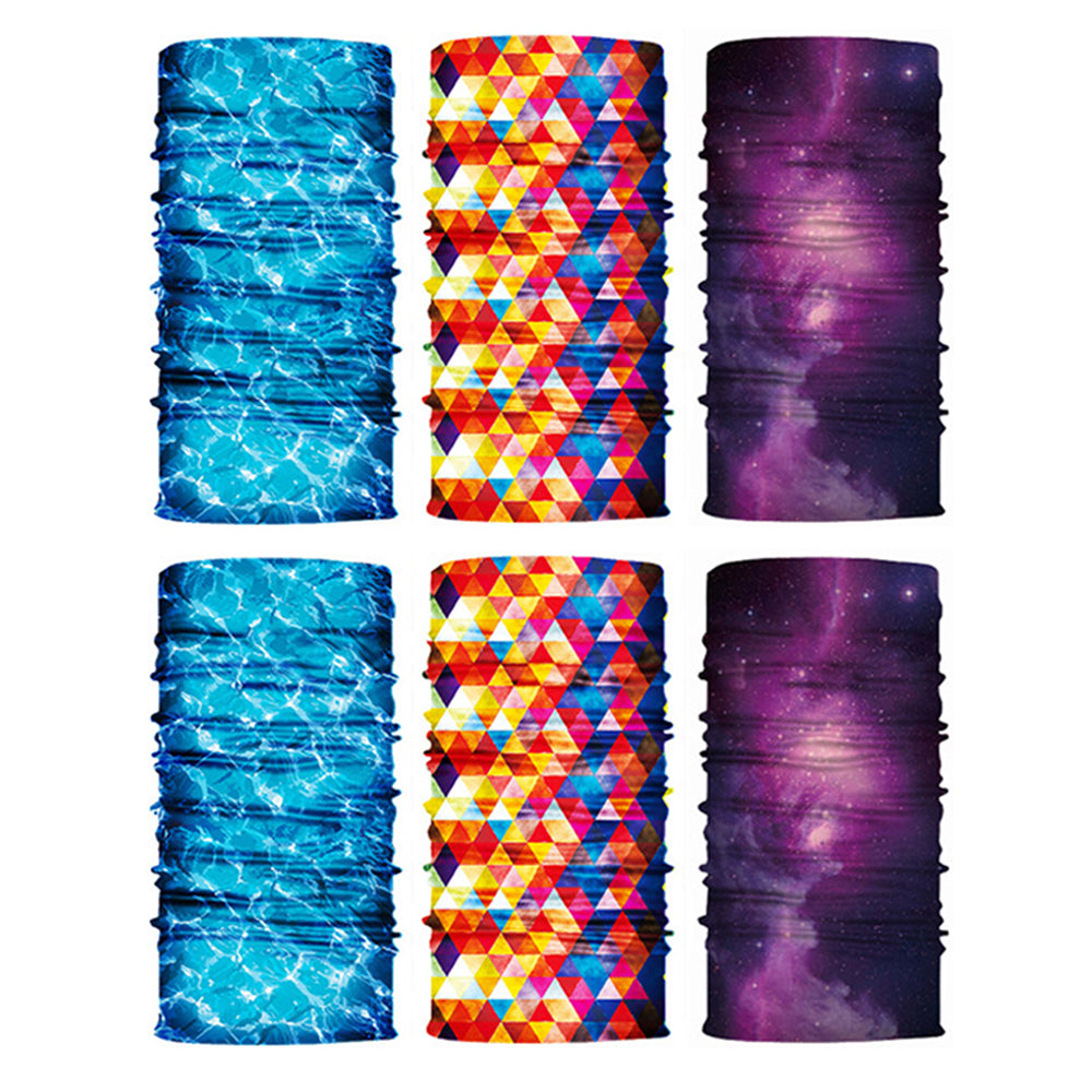 6 X Purple Yellow Light Blue Galaxy Printed Reusable Cycling Mask Scarf