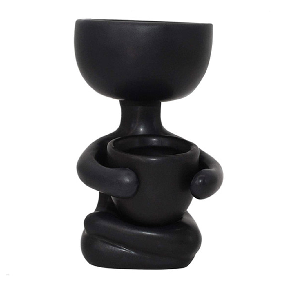 6X10CM Garden Imitation Human Shaped Ceramic Flowerpot-Black