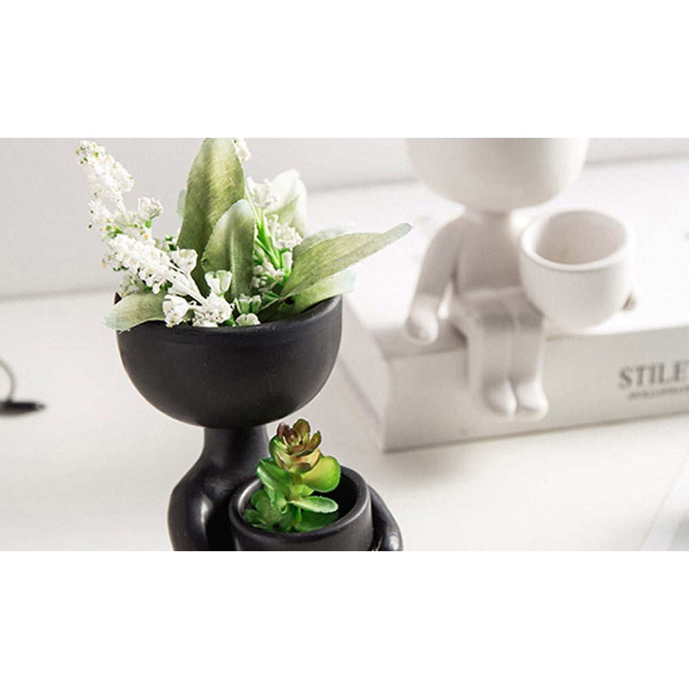 2 Pack Imitation Human Shaped Ceramic Flowerpot Home Decor Style 1 Black and Style 2 White