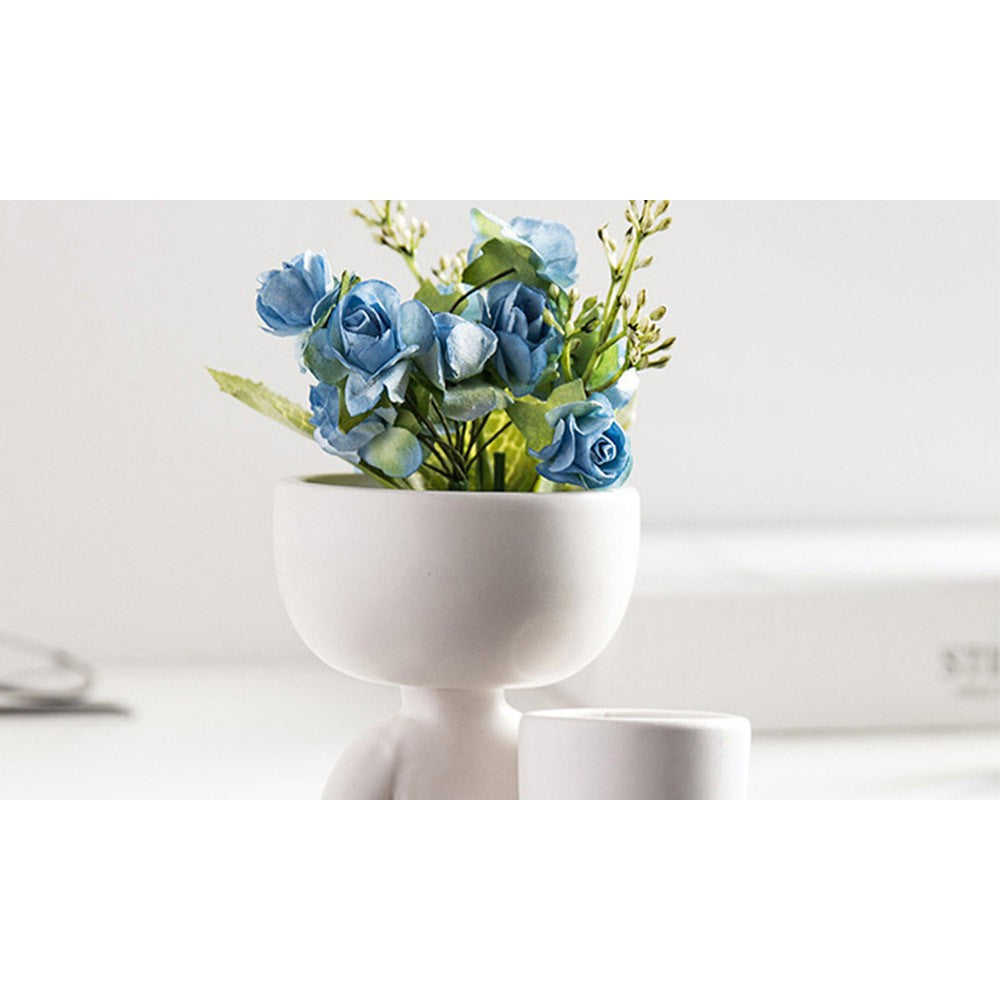 2 Pack Imitation Human Shaped Ceramic Flowerpot Home Decor Style 1 Black and Style 2 White