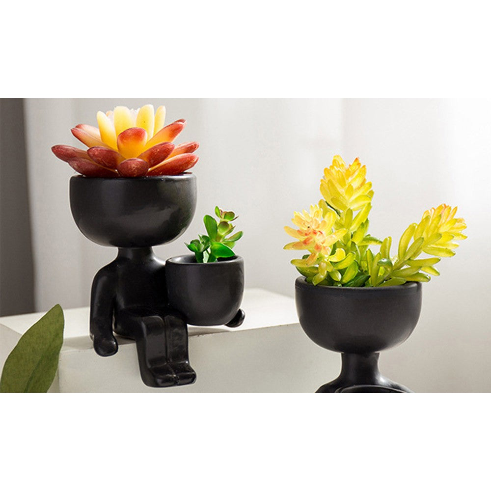 2 Pack Imitation Human Shaped Ceramic Flowerpot Home Decor Style 1 Black and Style 2 White