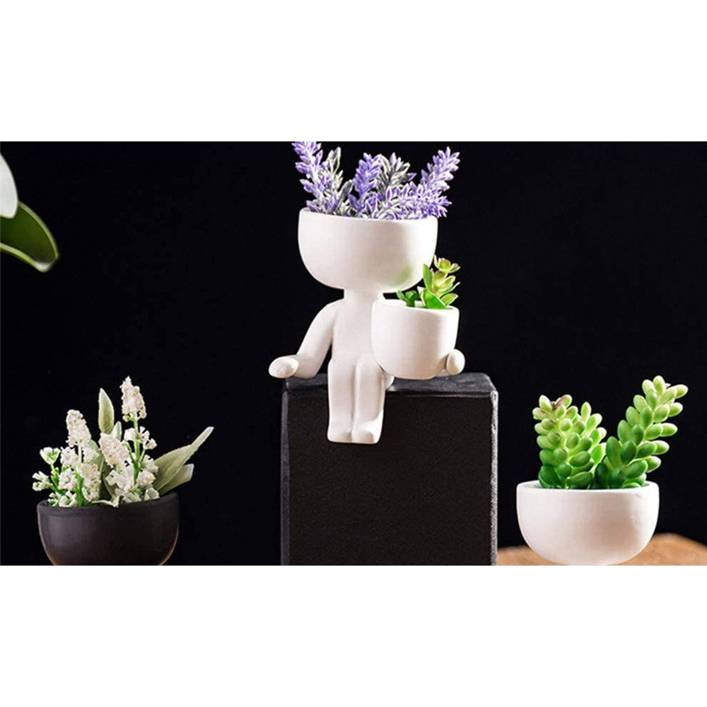 2 Pack Imitation Human Shaped Ceramic Flowerpot Home Decor Style 1 Black and Style 2 White