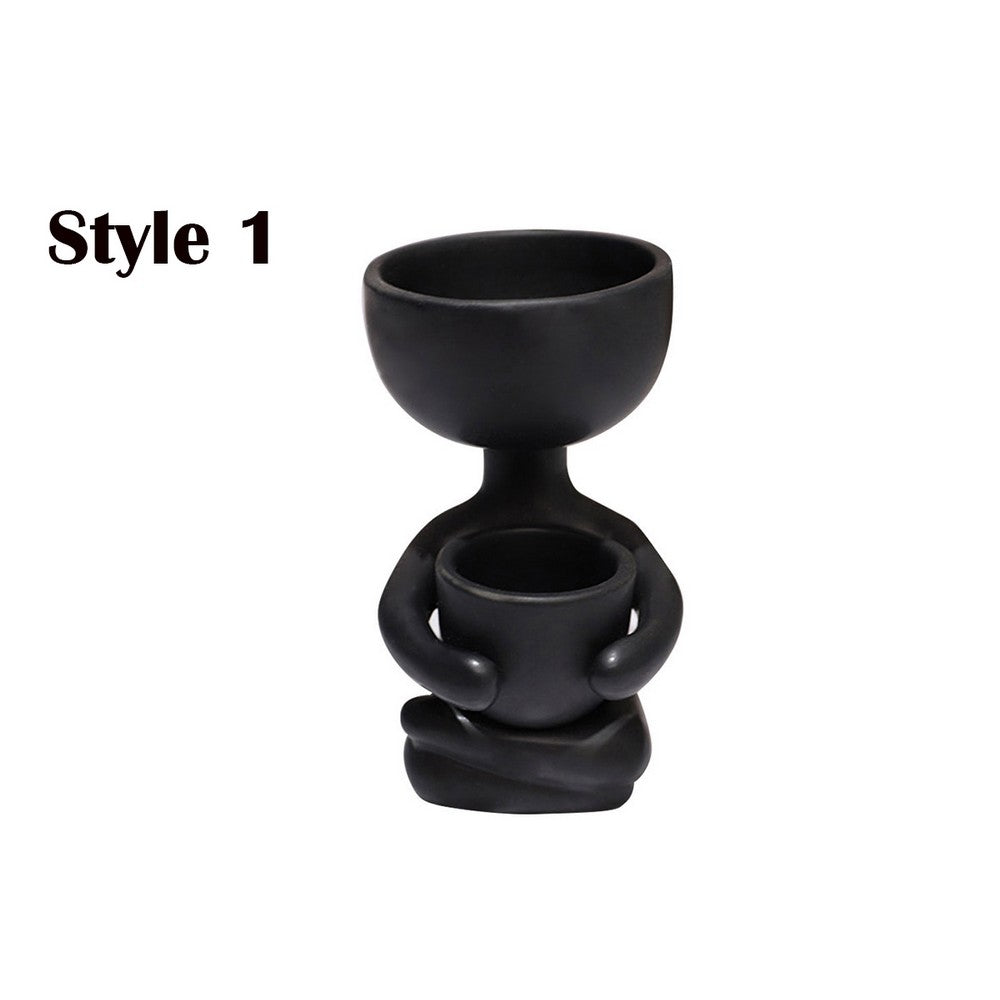 2 Pack Imitation Human Shaped Ceramic Flowerpot Home Decor Style 1 Black and Style 2 White