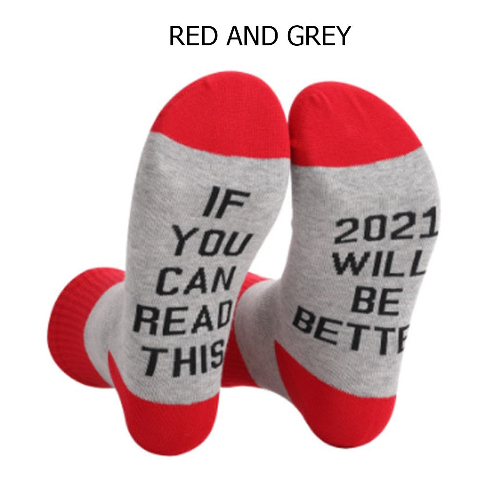 2 Pairs of Same Colour Unisex GOOD LUCK ON THE WAY 2021 Letter Printed Socks