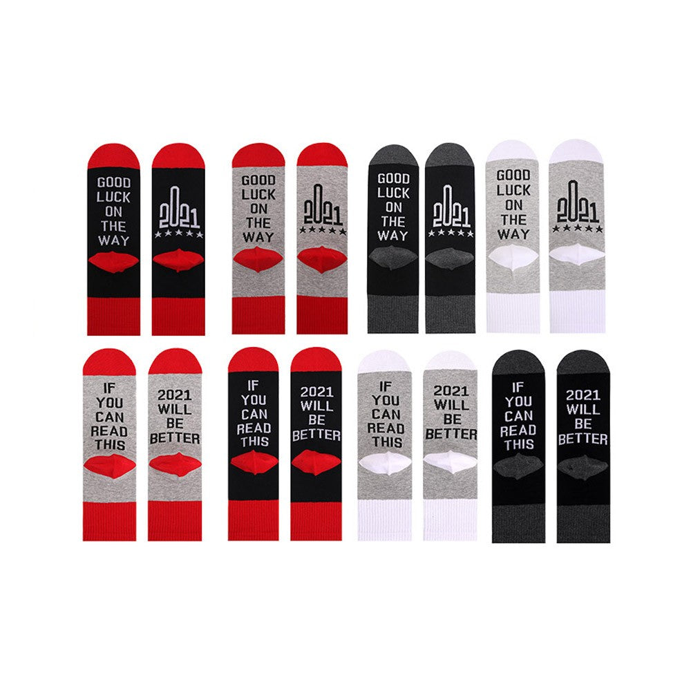 8 Pairs of Unisex GOOD LUCK ON THE WAY 2021 Letter Printed and IF YOU CAN READ THIS 2021 WILL BE BETTER Letter Printed Socks