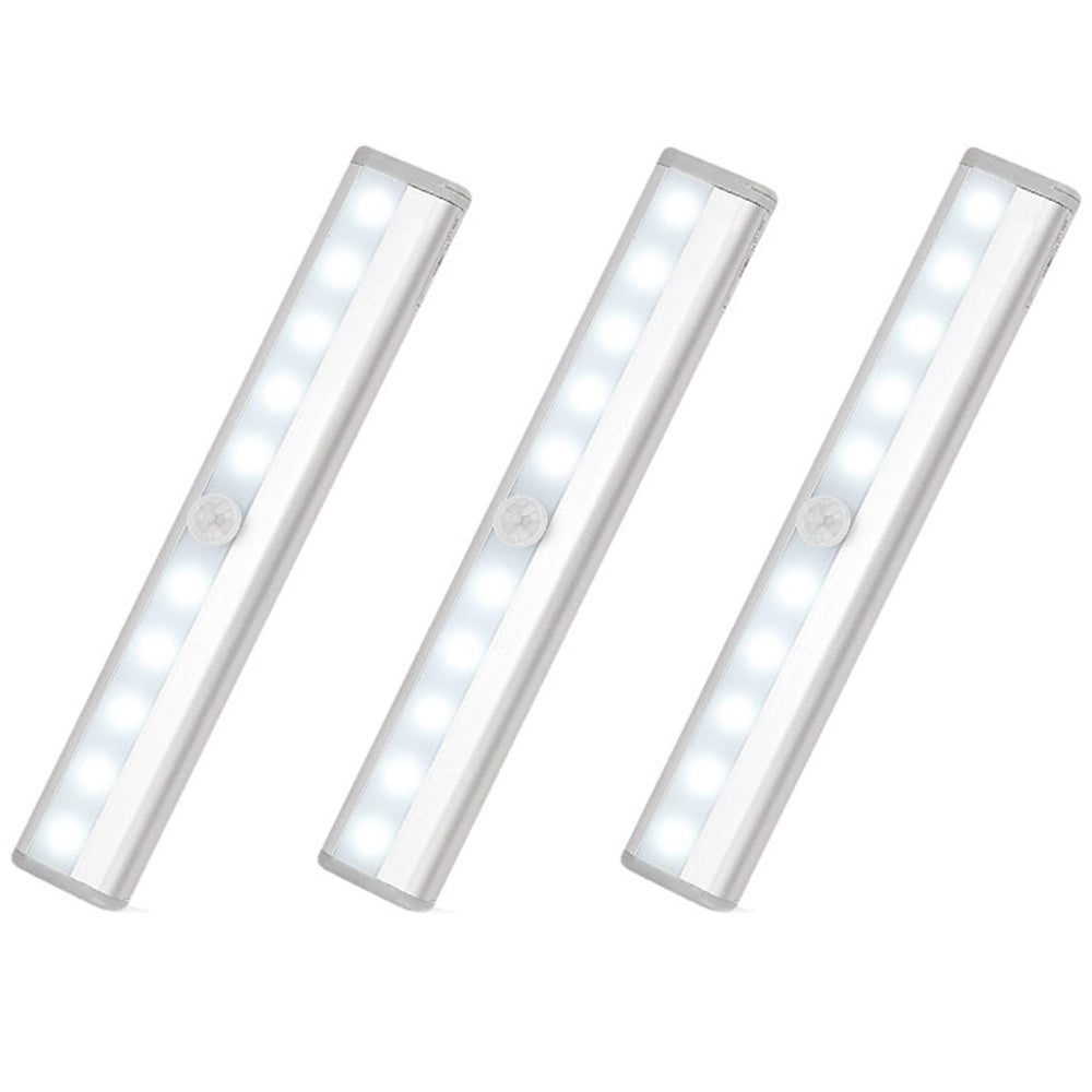 3 X Wireless 10 LED Closet Lights Bar Battery Powered Night Light Kitchen Lamp White