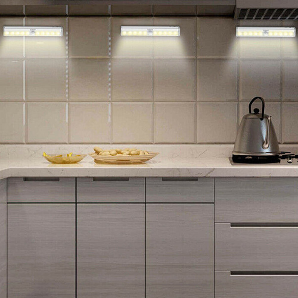 6 X Wireless 10 LED Closet Lights Bar Battery Powered Night Light Kitchen Lamp White Warm White