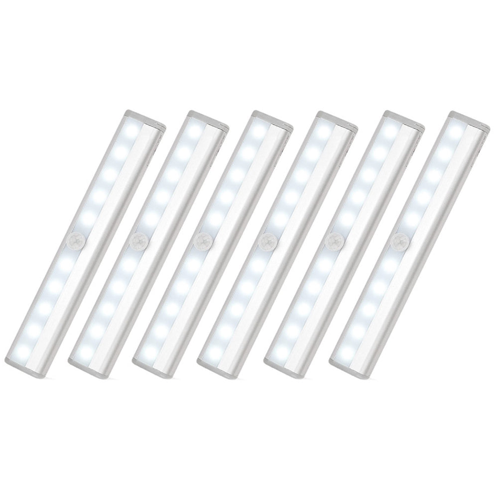 6 X Wireless 10 LED Closet Lights Bar Battery Powered Night Light Kitchen Lamp White