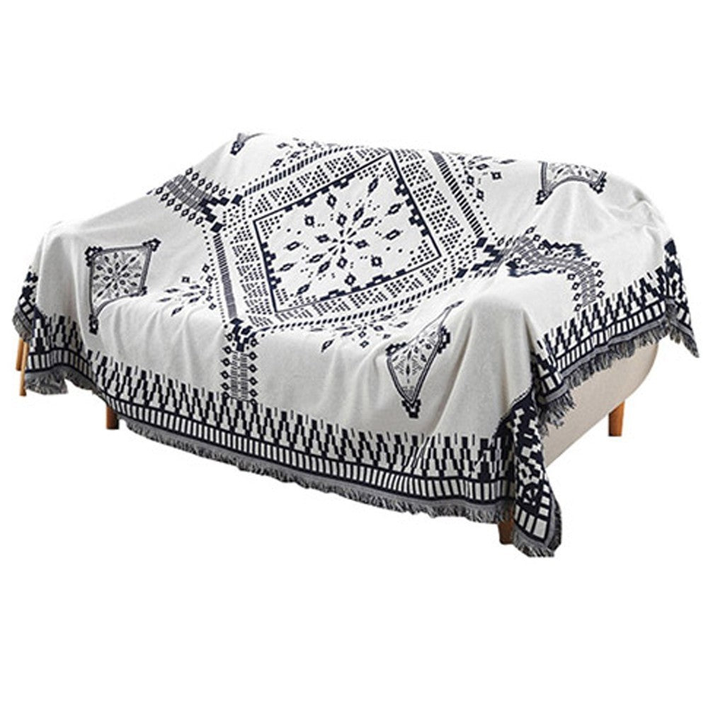 90x180cm Double Sides Boho Woven Throw Blanket for Couch Bed White