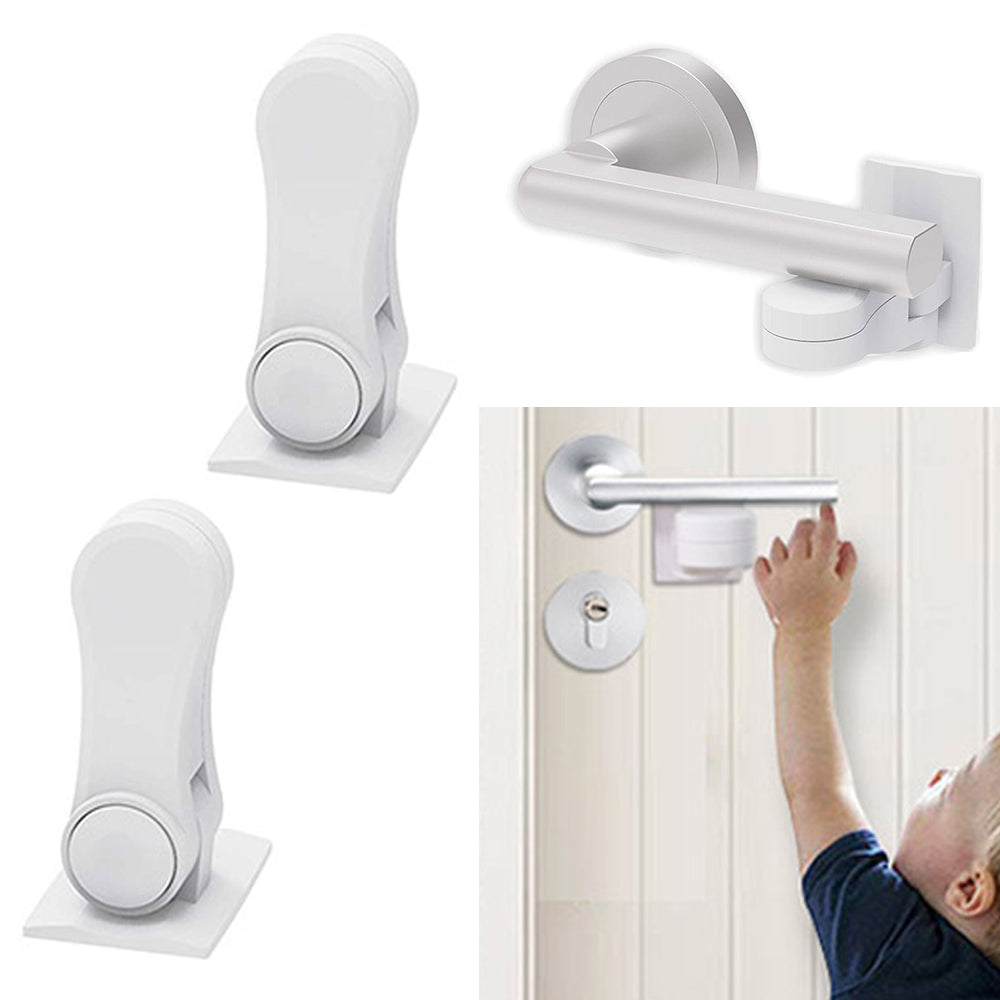 2 X Child Proof Door Lever Lock Self Adhesive Safety Door Handle Lock