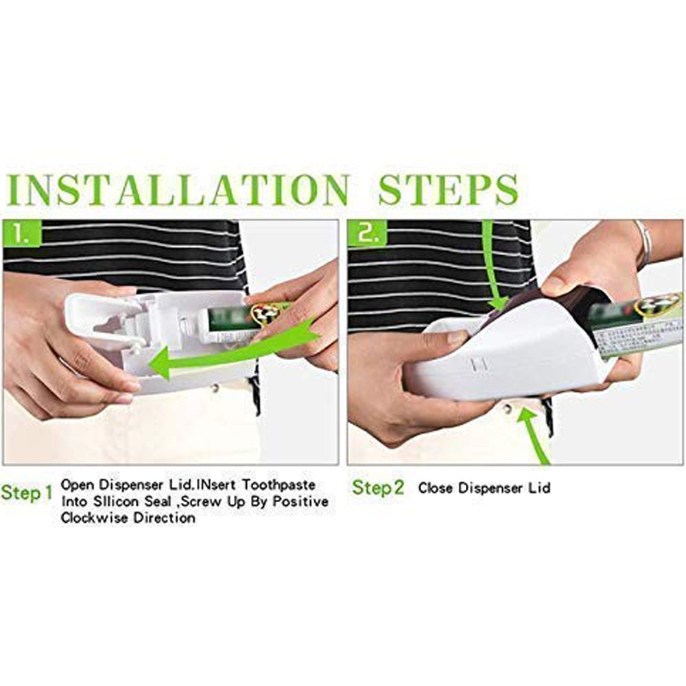 2 X Auto Toothpaste Dispenser and Toothbrush Holder Wall Mounted Squeeze Toothpaste Dispenser Device Toothbrush Holder Bathroom Accessories Black Green