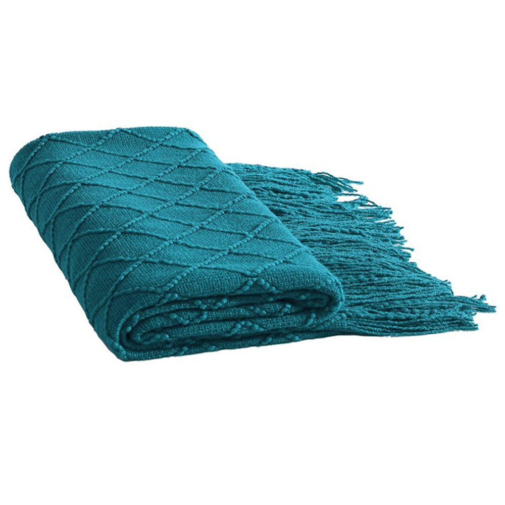 Knitted Winter Lounge Throw Blanket Tassel Shawl Couch Blanket Bed Blanket Blue