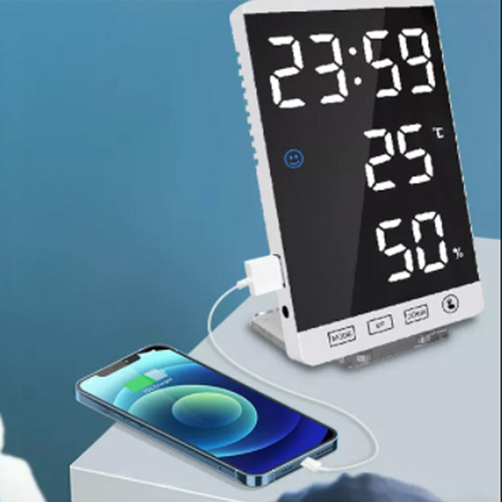 2 X USB LED Mirror Alarm Clock Home Decor Clock for Bedroom Kitchen Living Room White Red