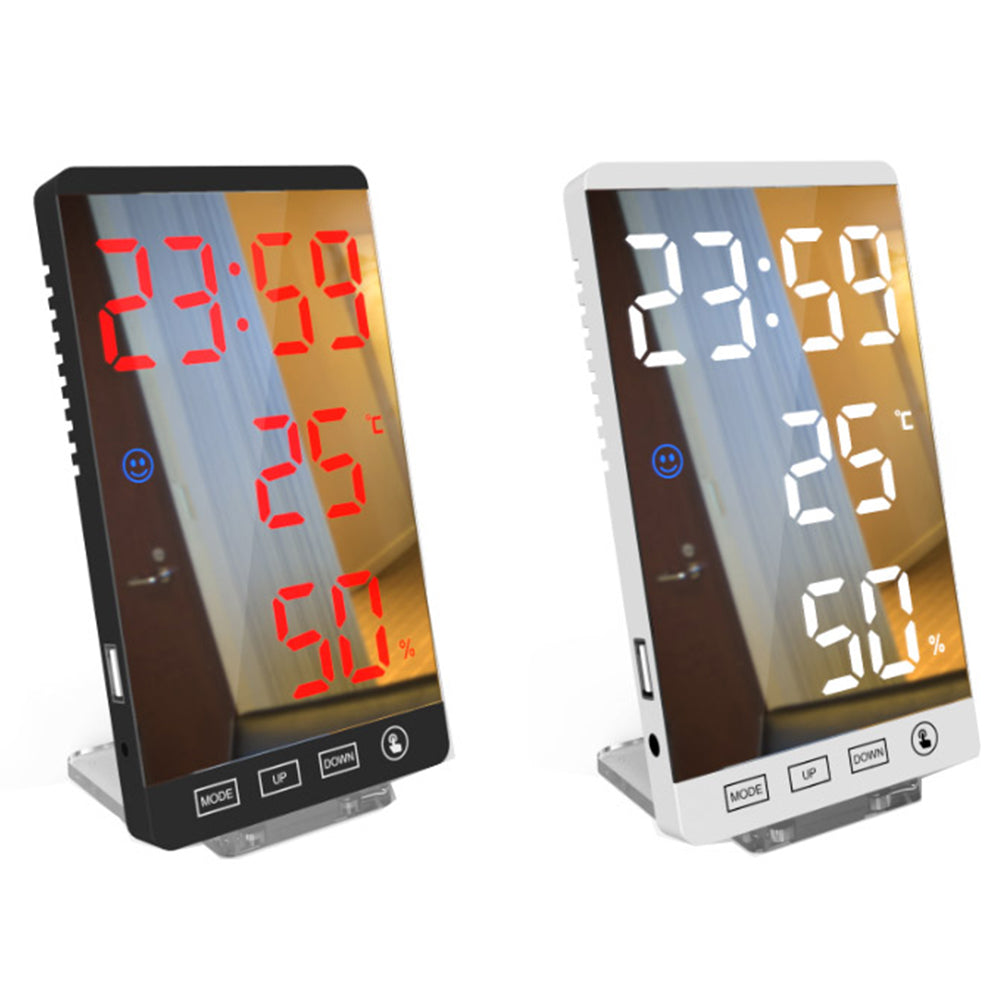 2 X USB LED Mirror Alarm Clock Home Decor Clock for Bedroom Kitchen Living Room White Red