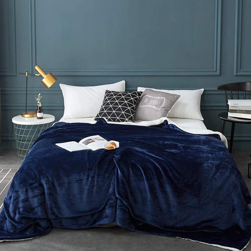 100x120cm Navy Blanket Reversible Flannel Fleece Throw Blanket Winter Warm Blanket Home Decor for Bedroom