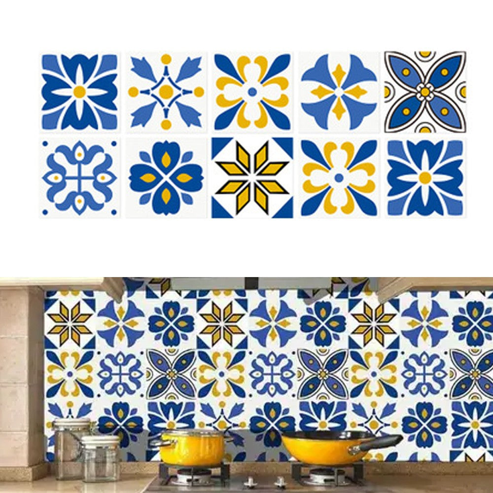 Set of 10PCS 15x15cm Self Adhesive Kitchen Tile Stickers Moroccan Style Wall Stickers Stair Stickers Tile Decals Home Decor Style 2