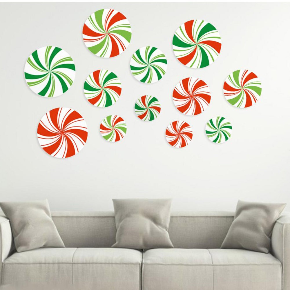 12pcs Xmas Round Candy Wall Stickers