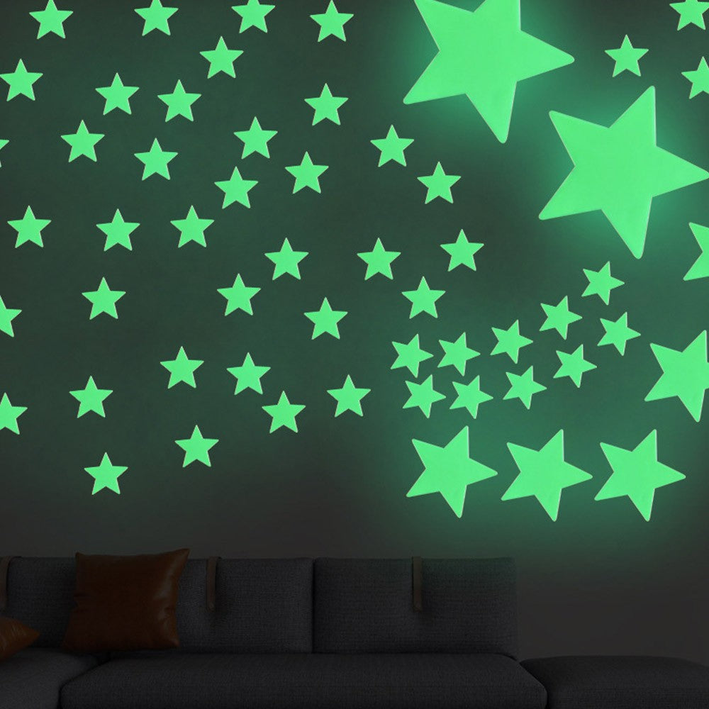 100pcs Star and Planets Luminous Wall Sticker with Double-Sided Tape