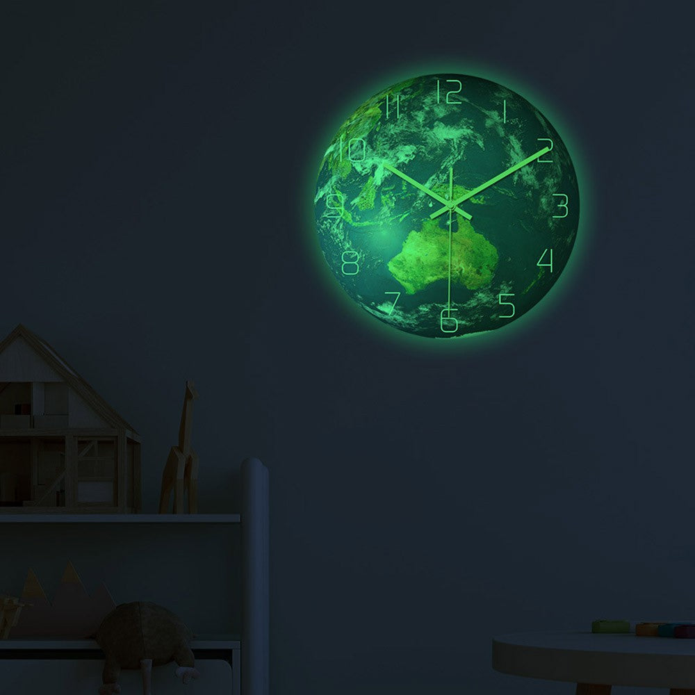 30cm Luminous Earth Planet Oceania Wall Clock Acrylic Wall Hanging Clock
