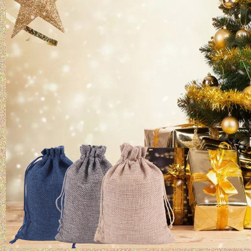 1Set 24pcs Christmas Packing Bags Candy Bags Linen Drawstring Bags