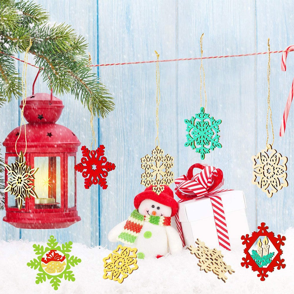 1Set 72pcs Wood Christmas Tree Hanging Pendants