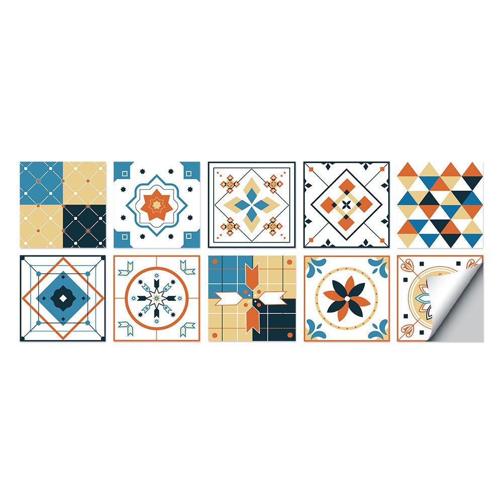 40Pcs Self Adhesive Tile Stickers 10 x 10cm Wall Stickers Retro Tile Stickers Waterproof Oil-proof Cabinet Stickers Home Decoration Style 1