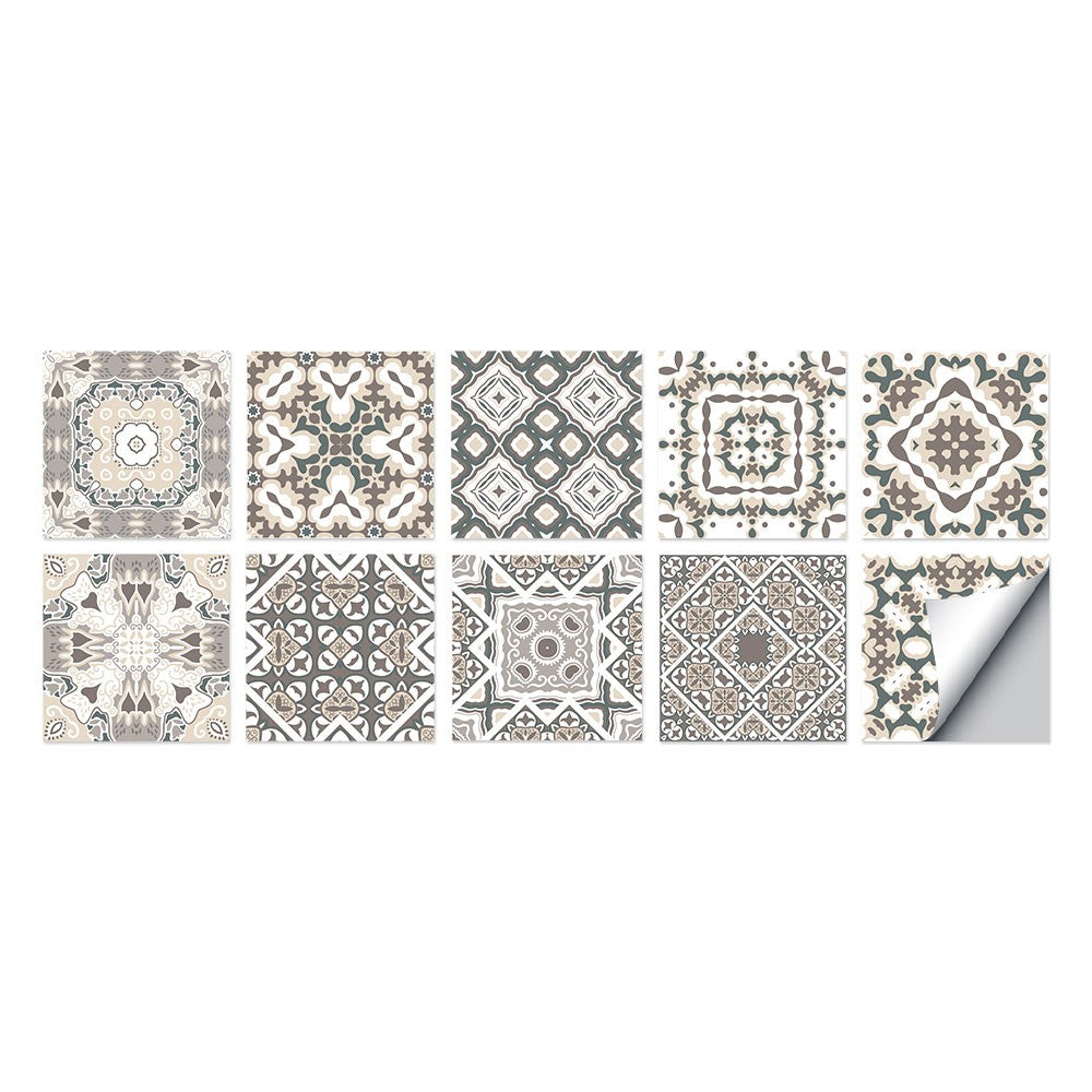 40Pcs Self Adhesive Tile Stickers 10 x 10cm Wall Stickers Retro Tile Stickers Waterproof Oil-proof Cabinet Stickers Home Decoration Style 2