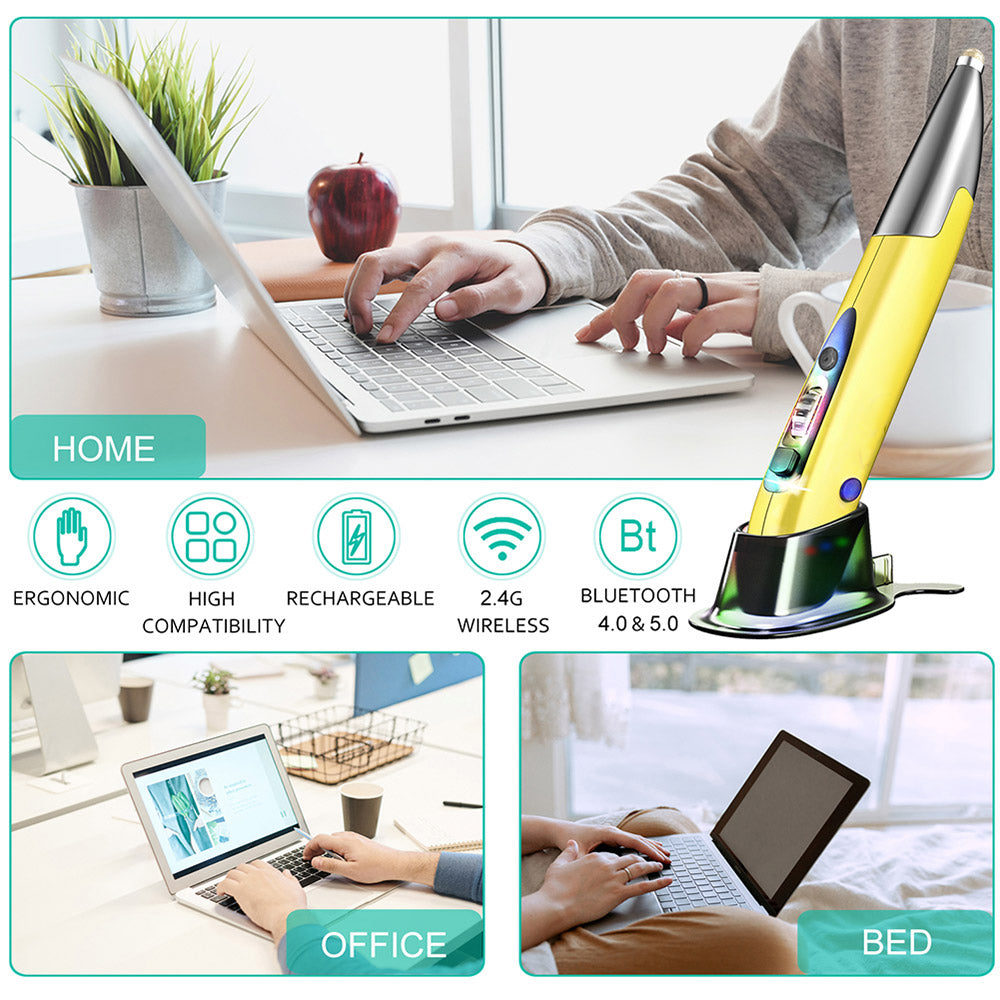 2.4G Bluetooth Wireless Mouse Pen Wireless Mouse Touch Pen USB Rechargeable Mouse Pen Mini Mice for Tablet Laptop Yellow
