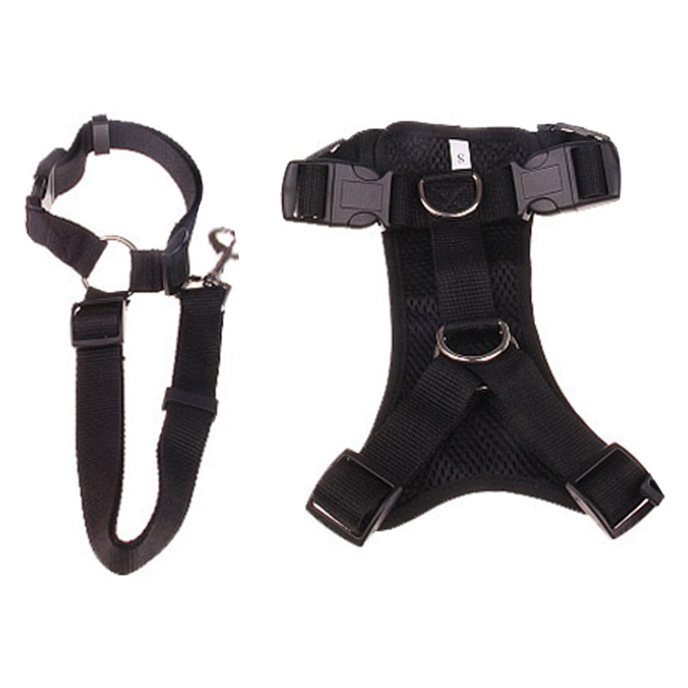 L Black Car Seat Safety Belt Pet Leash Adjustable Dog Harness Mesh Vest Chest Strap