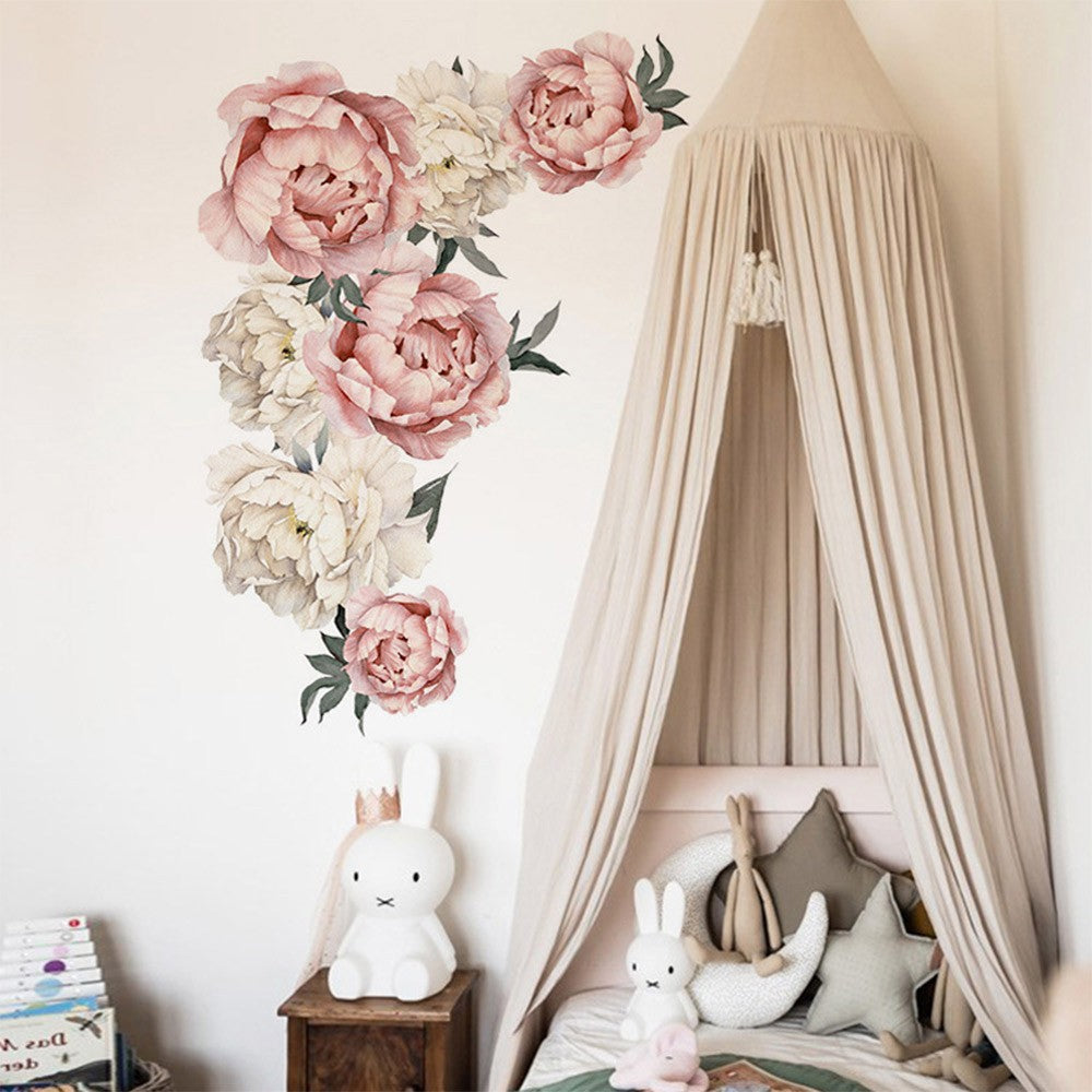 2 X Peony Flower Wall Sticker Self-adhesive Stickers Window Door Stickers Home Art Decoration Pink and Yellow